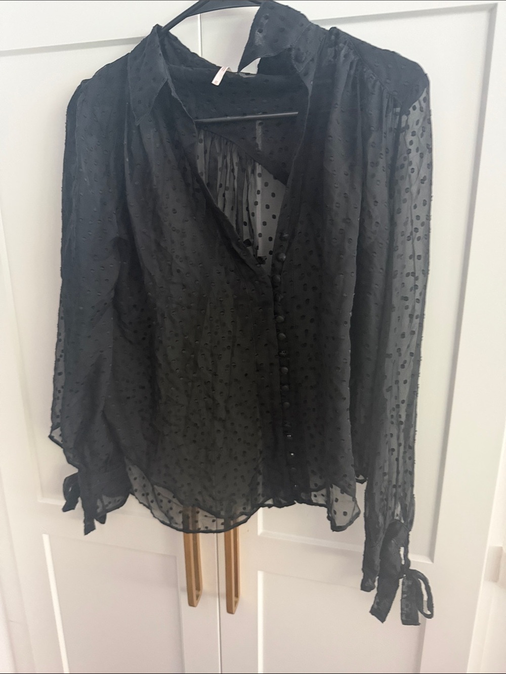 Free People Sheer Black Swiss Dot Button-Front Blouse Size XS